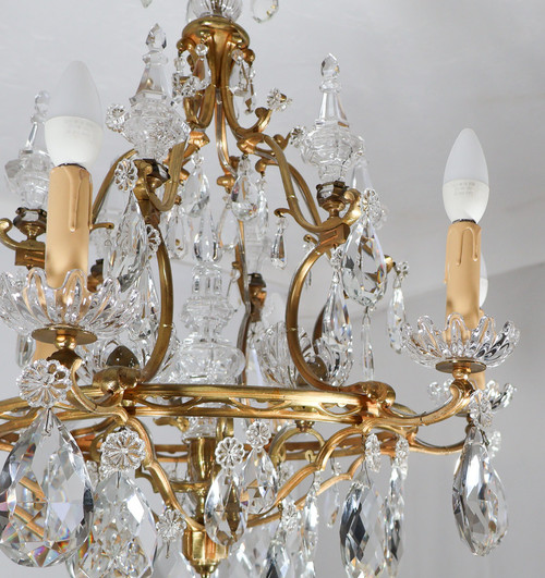 Lustre En Bronze Et Cristal Signé Baccarat Fin XIXe