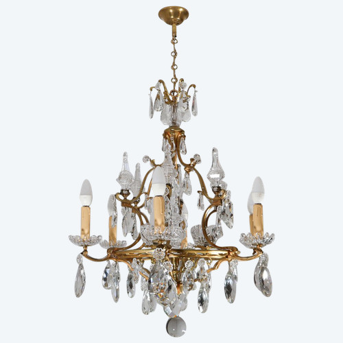 Lustre En Bronze Et Cristal Signé Baccarat Fin XIXe