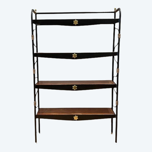 ADNET Jacques (1900-1984) - Bookcase in brass, oak, lacquered metal. Circa 1955.