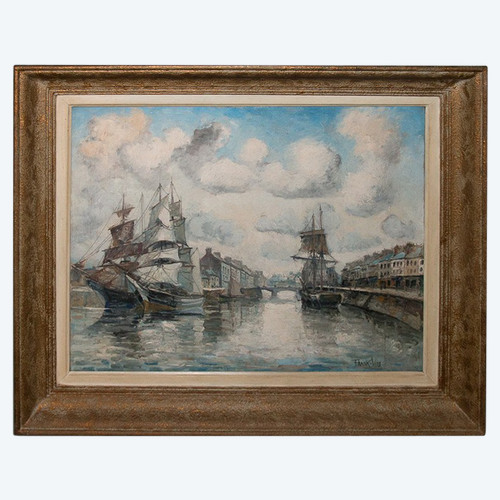 Olio marino su tela Frank Will 1900-1951