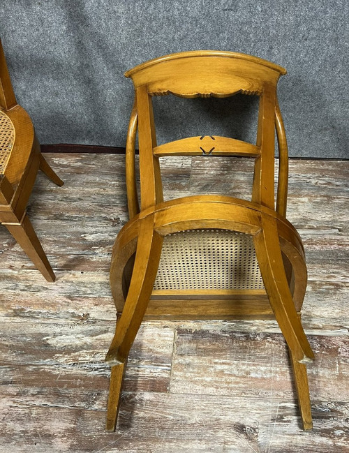 pair of Directoire style armchairs - Consulate in blond walnut circa 1900