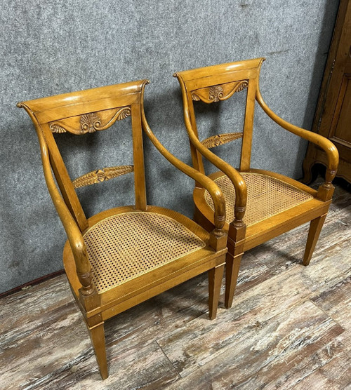 pair of Directoire style armchairs - Consulate in blond walnut circa 1900