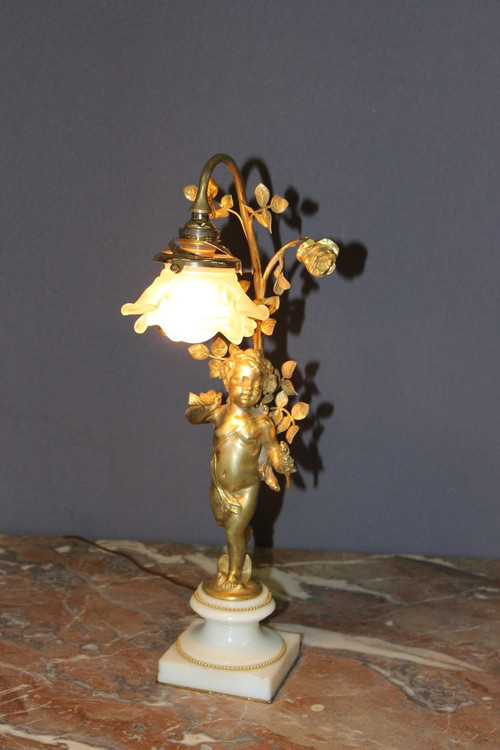 Lampe à l'Angelot En Bronze Doré Vers 1900