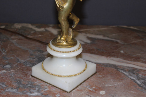 Lampe à l'Angelot En Bronze Doré Vers 1900