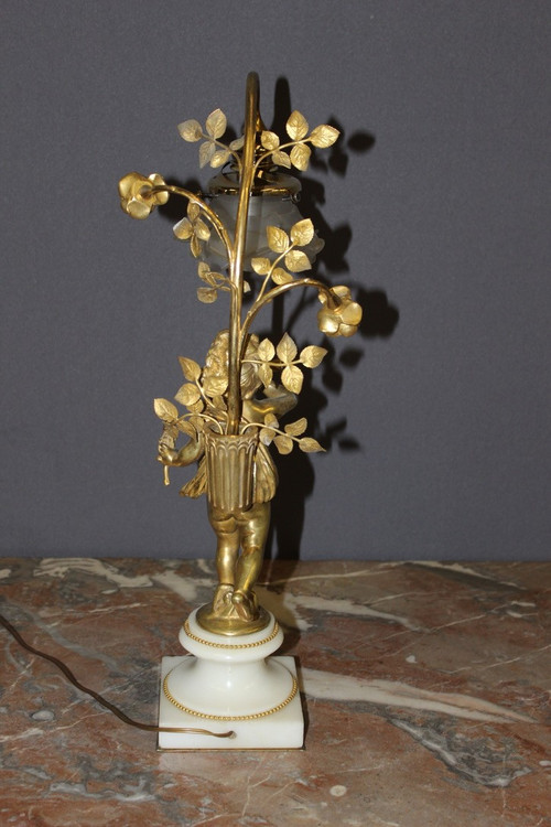 Lampe à l'Angelot En Bronze Doré Vers 1900