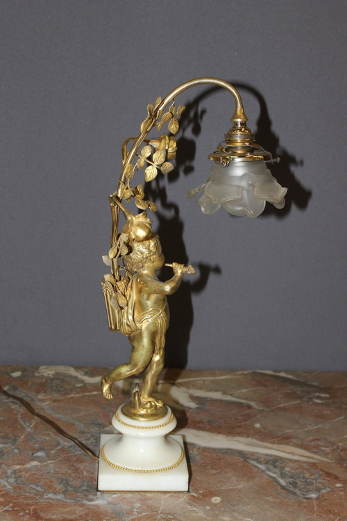 Lampe à l'Angelot En Bronze Doré Vers 1900