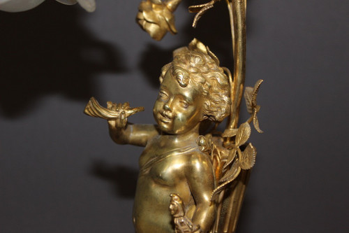 Lampe à l'Angelot En Bronze Doré Vers 1900