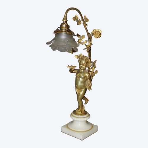 Lampe à l'Angelot En Bronze Doré Vers 1900
