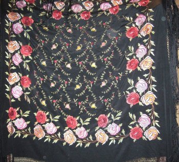 Square embroidered shawl with fringes circa 1920