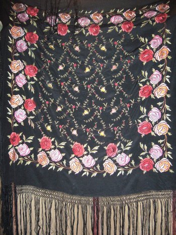 Square embroidered shawl with fringes circa 1920