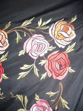 Square embroidered shawl with fringes circa 1920