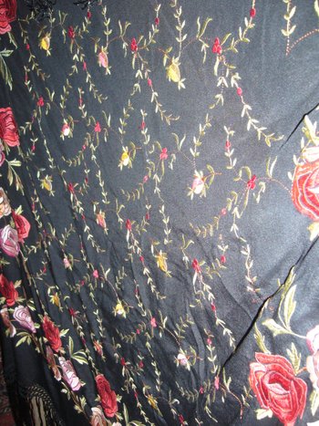 Square embroidered shawl with fringes circa 1920