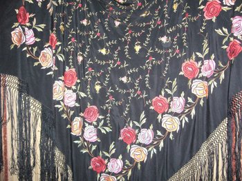 Square embroidered shawl with fringes circa 1920