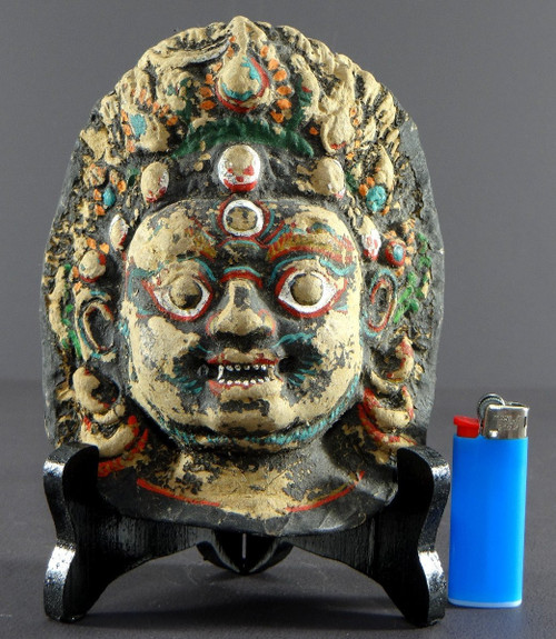Népal, Fin Du XIXème-début Du XXème Siècle, Masque De Bhairava En Papier Mâché Peint.