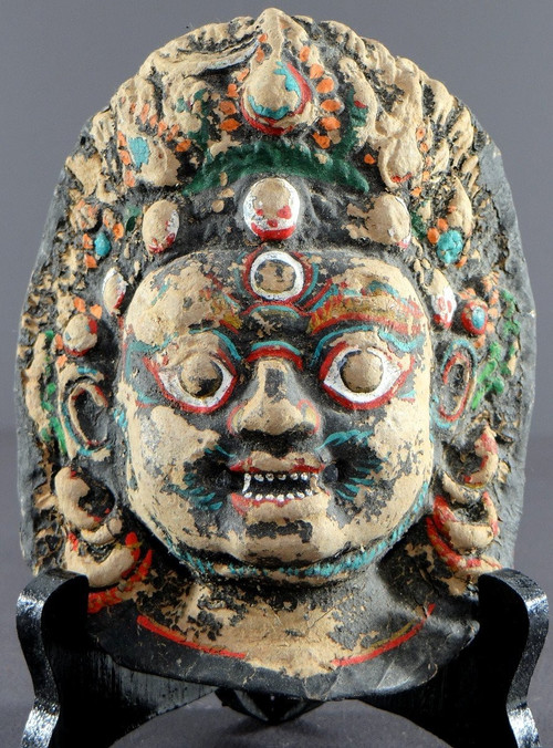 Népal, Fin Du XIXème-début Du XXème Siècle, Masque De Bhairava En Papier Mâché Peint.