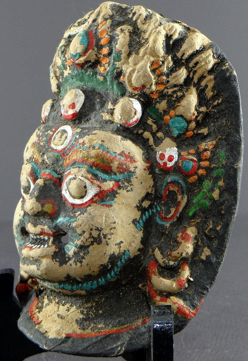 Népal, Fin Du XIXème-début Du XXème Siècle, Masque De Bhairava En Papier Mâché Peint.