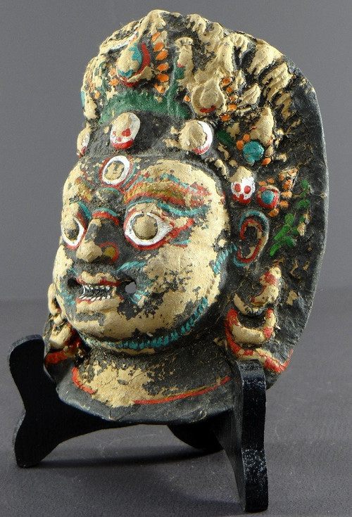Népal, Fin Du XIXème-début Du XXème Siècle, Masque De Bhairava En Papier Mâché Peint.