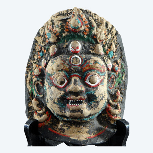 Népal, Fin Du XIXème-début Du XXème Siècle, Masque De Bhairava En Papier Mâché Peint.