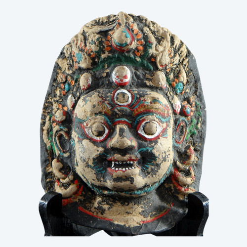 Nepal, Late 19th-early 20th Century, Bhairava Mask In Painted Paper Mache.