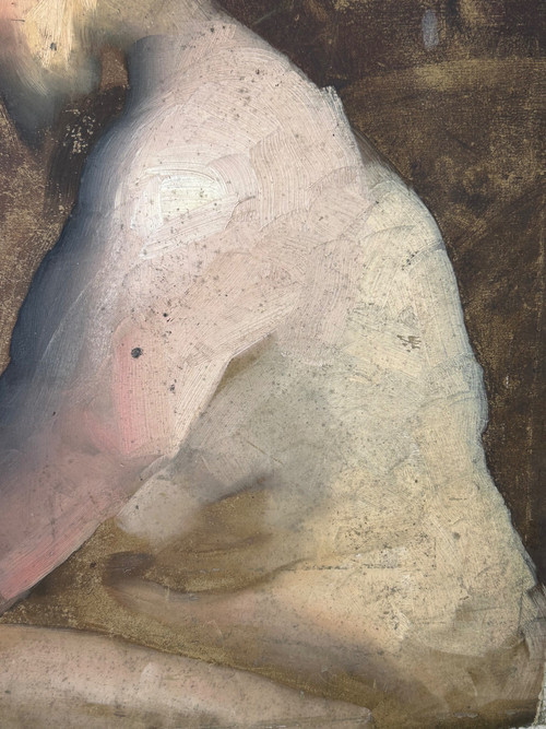 Curious Study Of Nude - Painting On Cardboard Late 19th Century