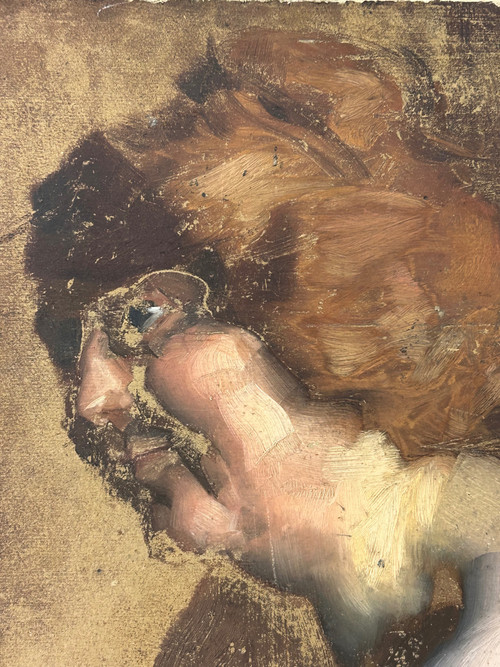 Curious Study Of Nude - Painting On Cardboard Late 19th Century