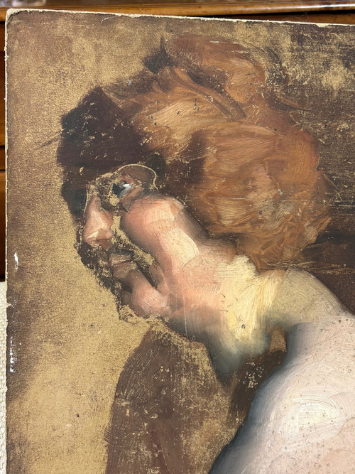 Curious Study Of Nude - Painting On Cardboard Late 19th Century