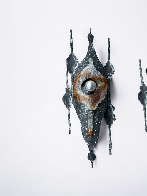 Tom Ahlstrom & Hans Ehrich - Pair Of Brutalist Sconces 1960s Metal And Glass