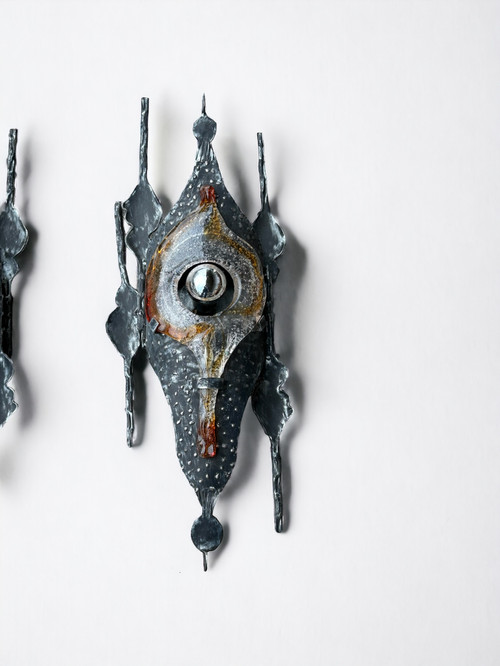 Tom Ahlstrom & Hans Ehrich - Pair Of Brutalist Sconces 1960s Metal And Glass