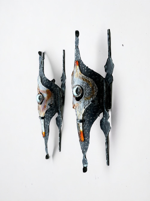 Tom Ahlstrom & Hans Ehrich - Pair Of Brutalist Sconces 1960s Metal And Glass