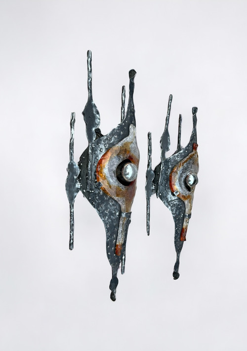 Tom Ahlstrom & Hans Ehrich - Pair Of Brutalist Sconces 1960s Metal And Glass