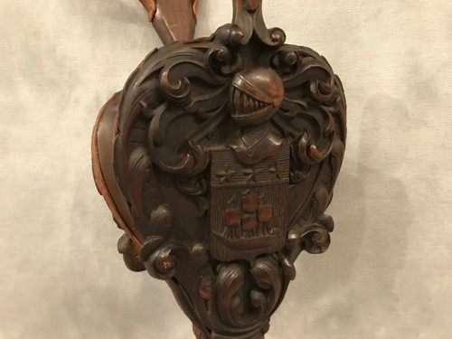 Soufflet de cheminée ancien en bois sculpté d'époque 19 ème 