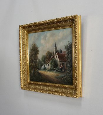  Tableau 'Village de campagne' signé Vallet - XIXe 