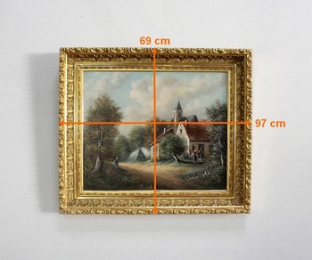  Tableau 'Village de campagne' signé Vallet - XIXe 