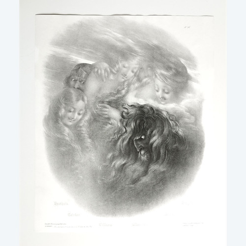 Mythological Lithograph After Girodet -Trioson 19th C Old Print