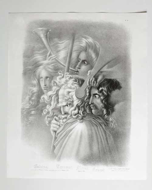 Mythology Lithograph After Girodet -trioson 19th C Old Print