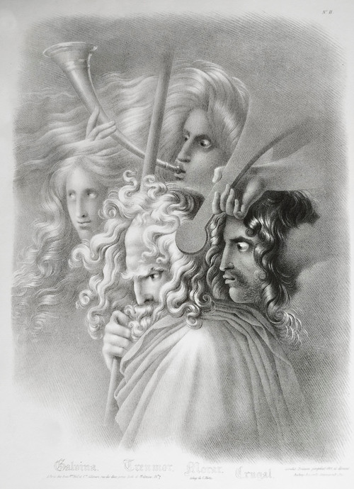 Mythology Lithograph After Girodet -trioson 19th C Old Print