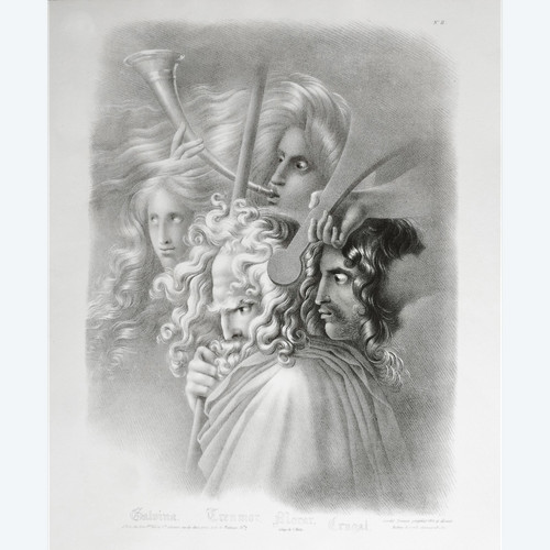 Mythology Lithograph After Girodet -trioson 19th C Old Print