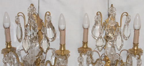 Coppia di applique in bronzo e cristallo della metà del XIX secolo