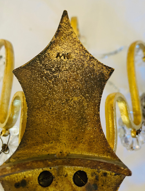 Coppia di applique in bronzo e cristallo della metà del XIX secolo