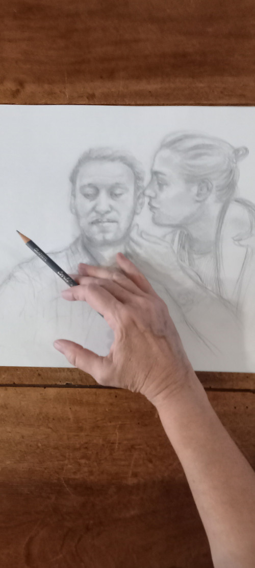 Portrait of Alexei Navalny and his wife Yulia Navalnaya