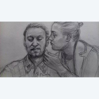 Portrait of Alexei Navalny and his wife Yulia Navalnaya
