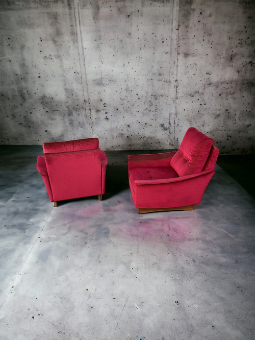 Pair Of Vintage Comfortable Armchairs In Fabrics Probably Italian From The 1950s-60s