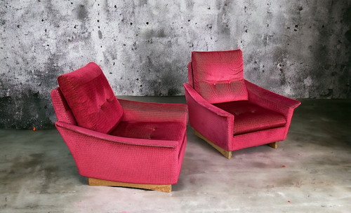 Pair Of Vintage Comfortable Armchairs In Fabrics Probably Italian From The 1950s-60s