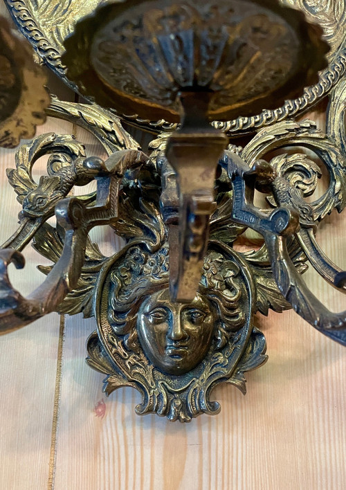 Pair of Louis XIV Style Candlestick Sconces, 19th Century