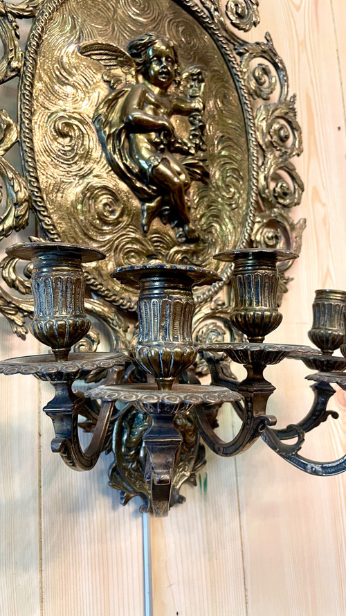 Pair of Louis XIV Style Candlestick Sconces, 19th Century