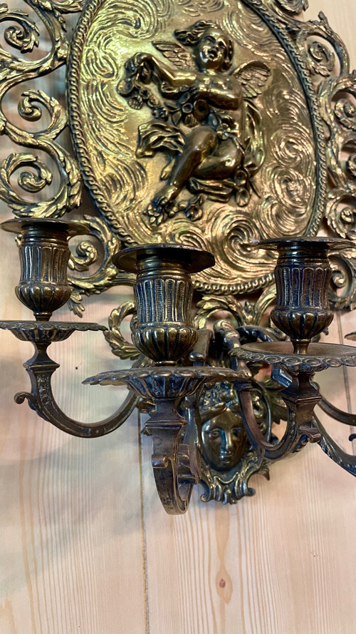 Pair of Louis XIV Style Candlestick Sconces, 19th Century