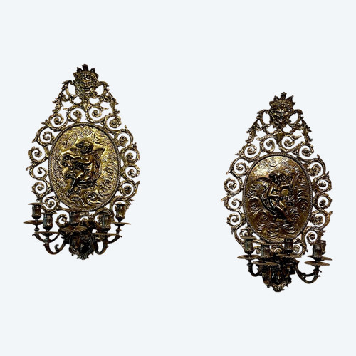 Paire d’appliques à bougeoirs de style Louis XIV, XIXe siècle 