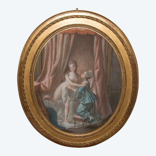 Pastellfarbenes Oval „The Toilet“ im Louis XVI-Stil, 19. Jahrhundert