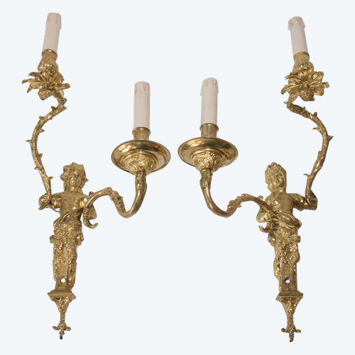 Paire d'Appliques En Bronze Doré Style Régence Circa 1870