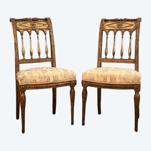 Pair Of Louis XVI Period Gilded Wood Chairs Circa 1780